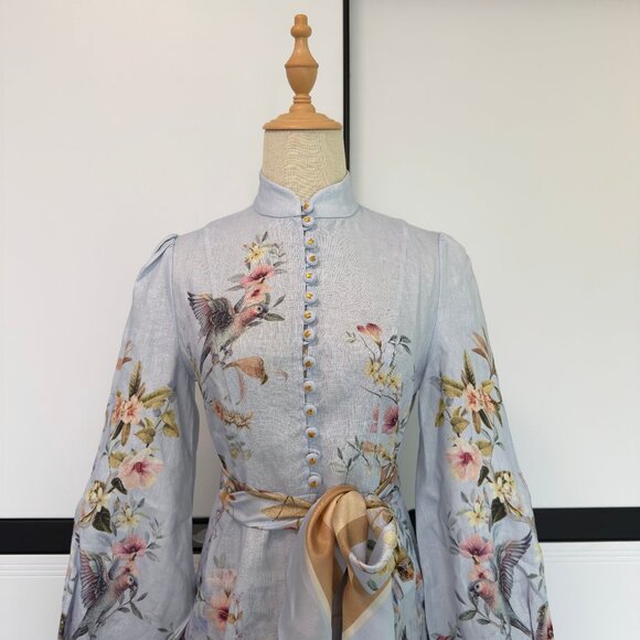 NWOT ！Zimmermann Linen Rebellion Floral Mini Dress- Size 0/US4 - Picture 5 of 10